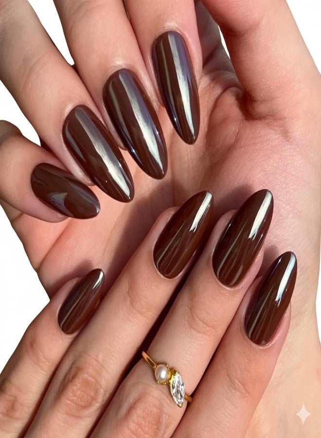 PaintLab Press-On Nails Manicure Kit, Chocolate Glaze, 30-Piece Set, Long-Lasting Fake Nails with Glue, File, Prep Pad & Cuticle Stick - Image 1